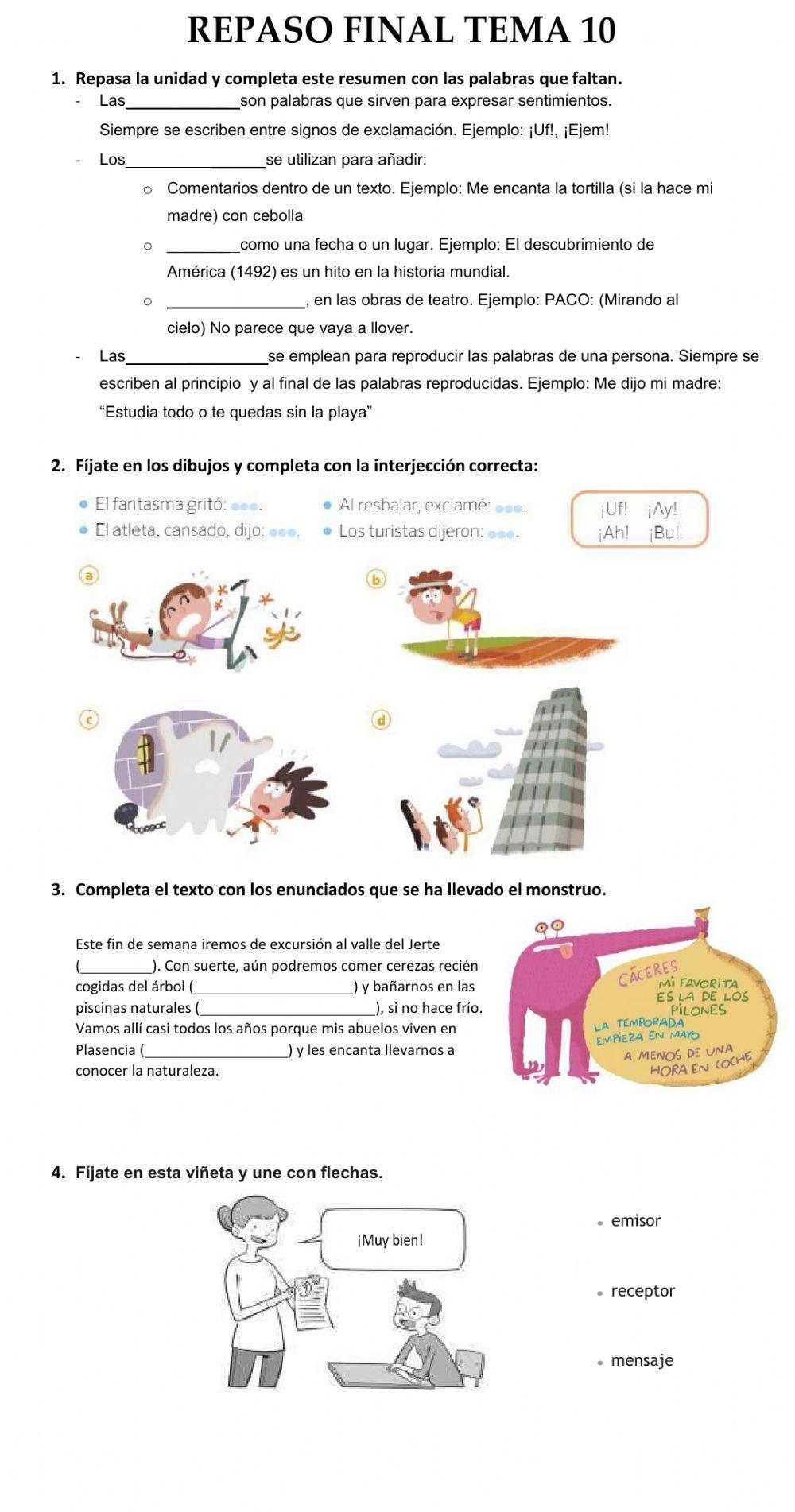 Repaso lengua tema 10