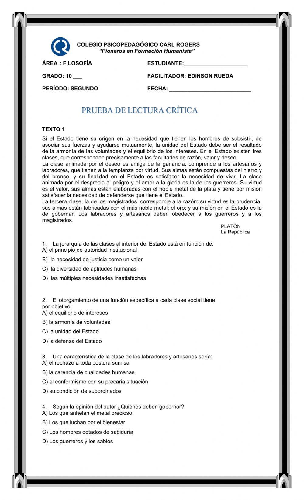 Prueba Lectura Crítica 10