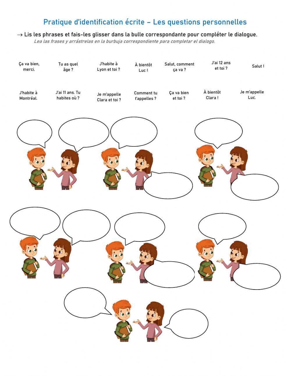 Les questions personnelles (Identification écrite)