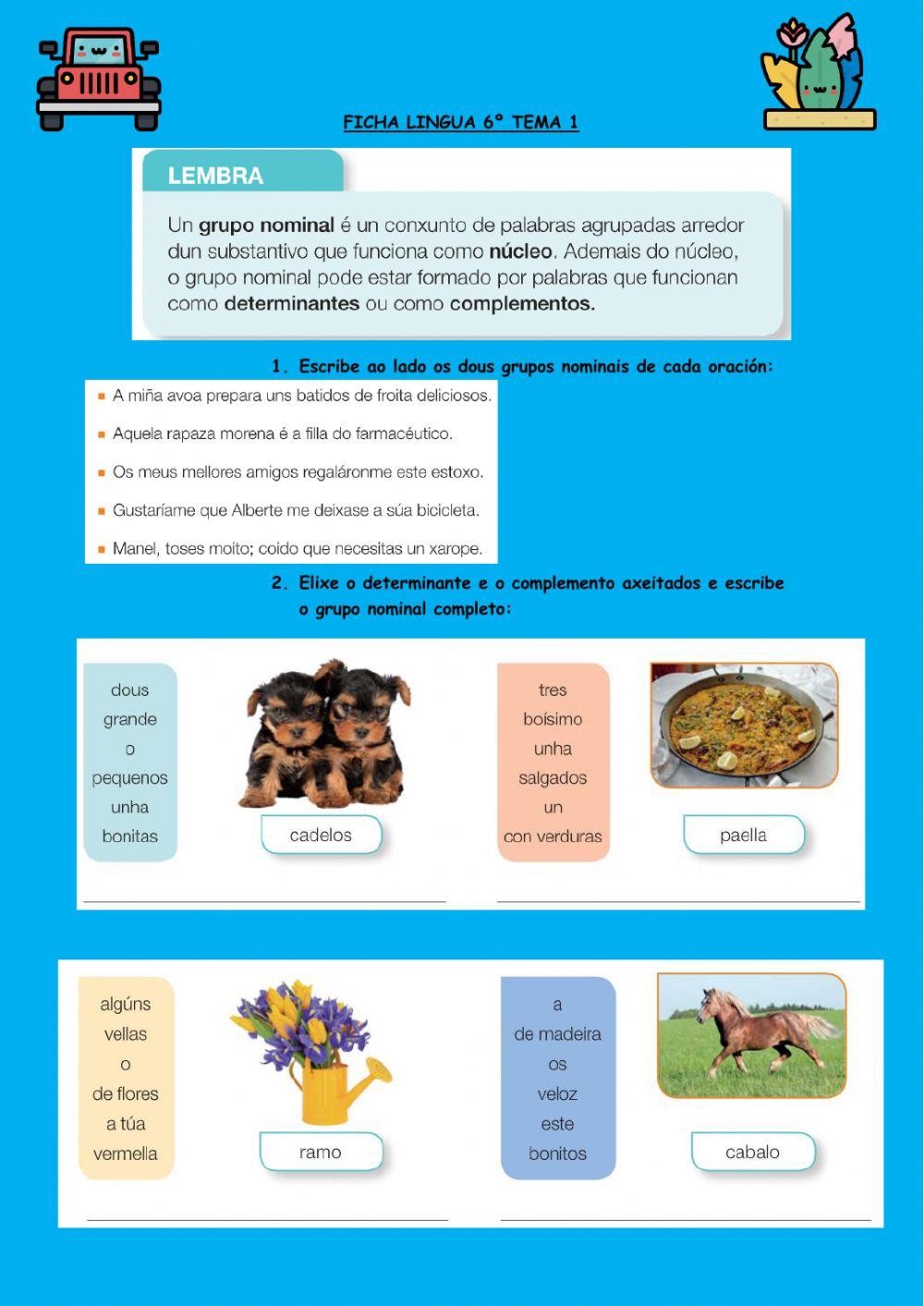Ficha lingua tema 1 Ficha lingua tema 1