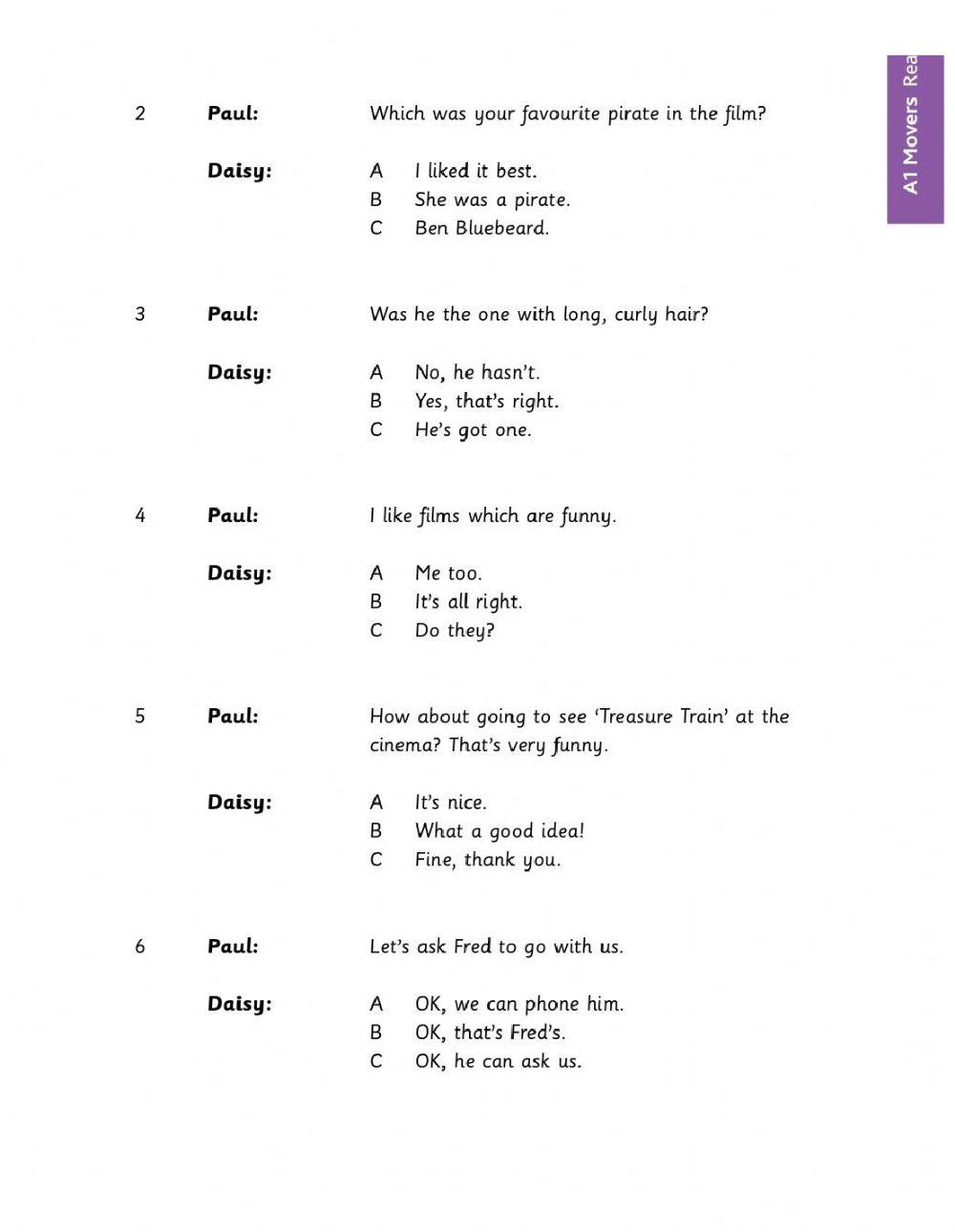 Movers Reading and Writing- Parts 1-3.