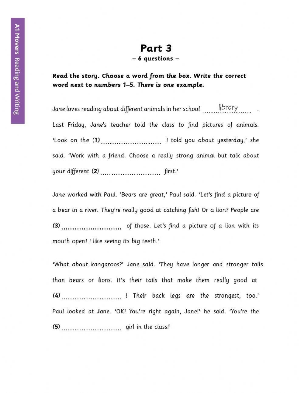 Movers Reading and Writing- Parts 1-3.