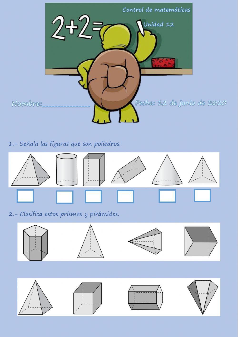 Control de matemáticas.Unidad 12