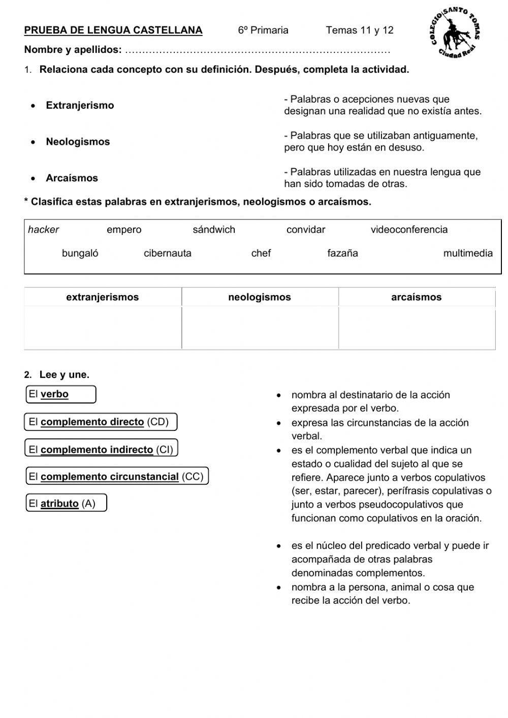 Examen tema 11 y 12 Edelvives. Lengua- 6º Primaria