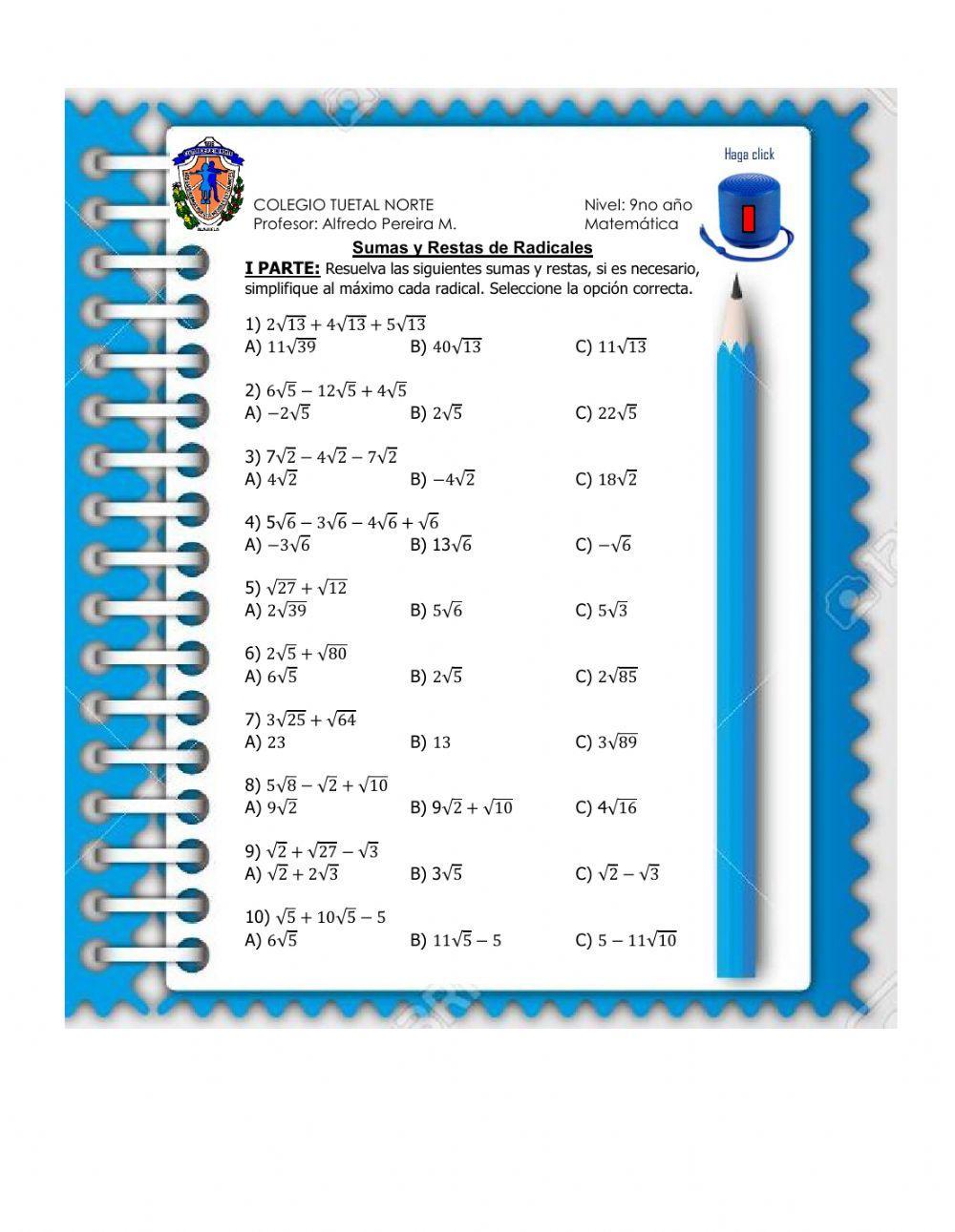 Sumas y Restas de Radicales