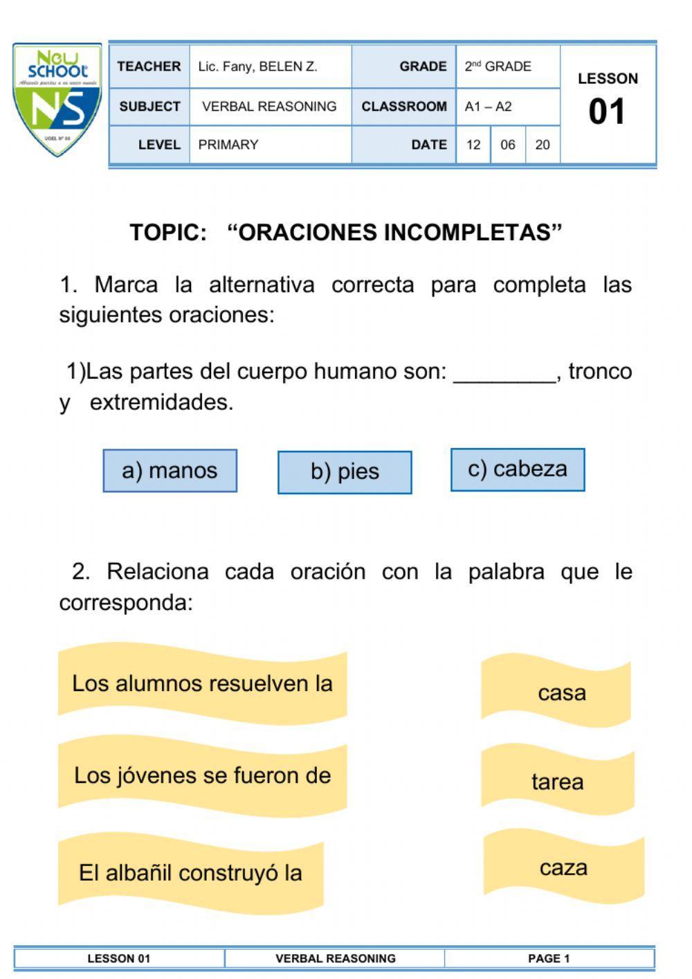 Las Oraciones Incompletas