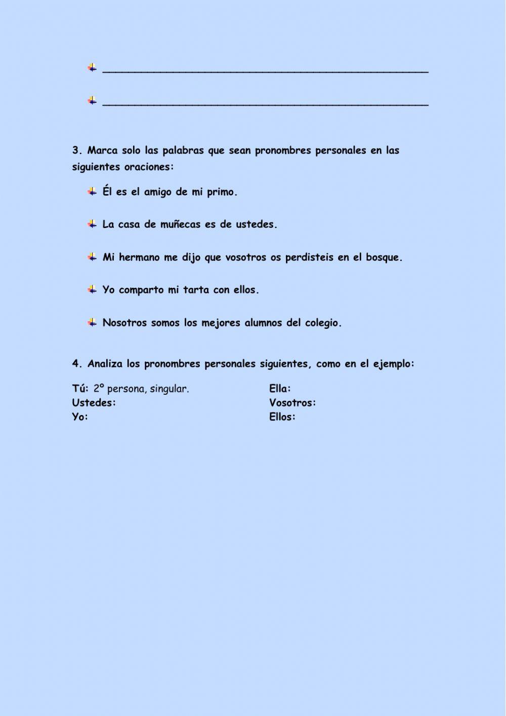 Prueba comprensión, ortografía y pronombres personales