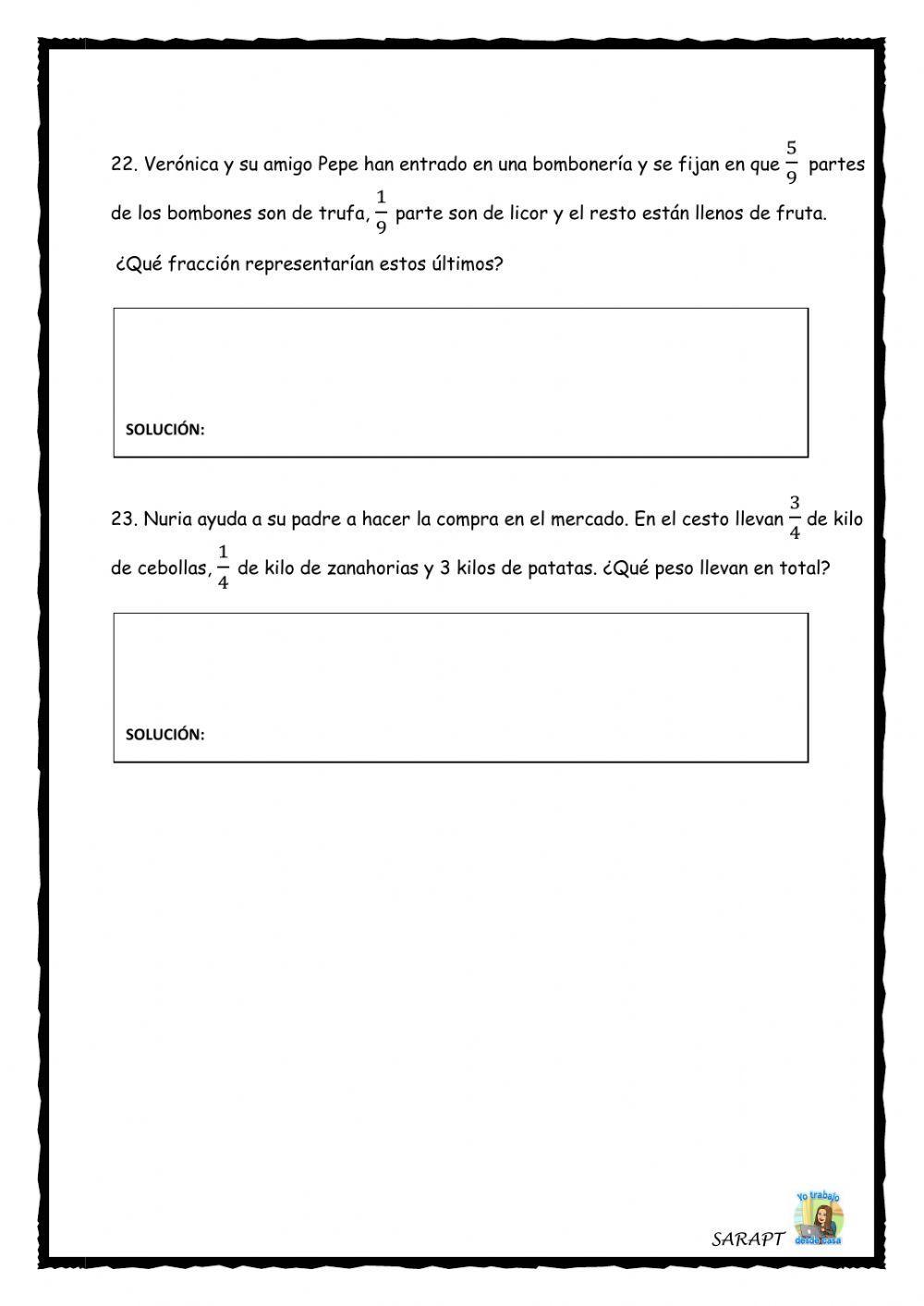 Problemas con fracciones