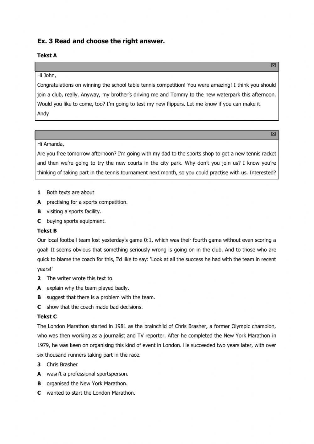 Listening and reading exercises