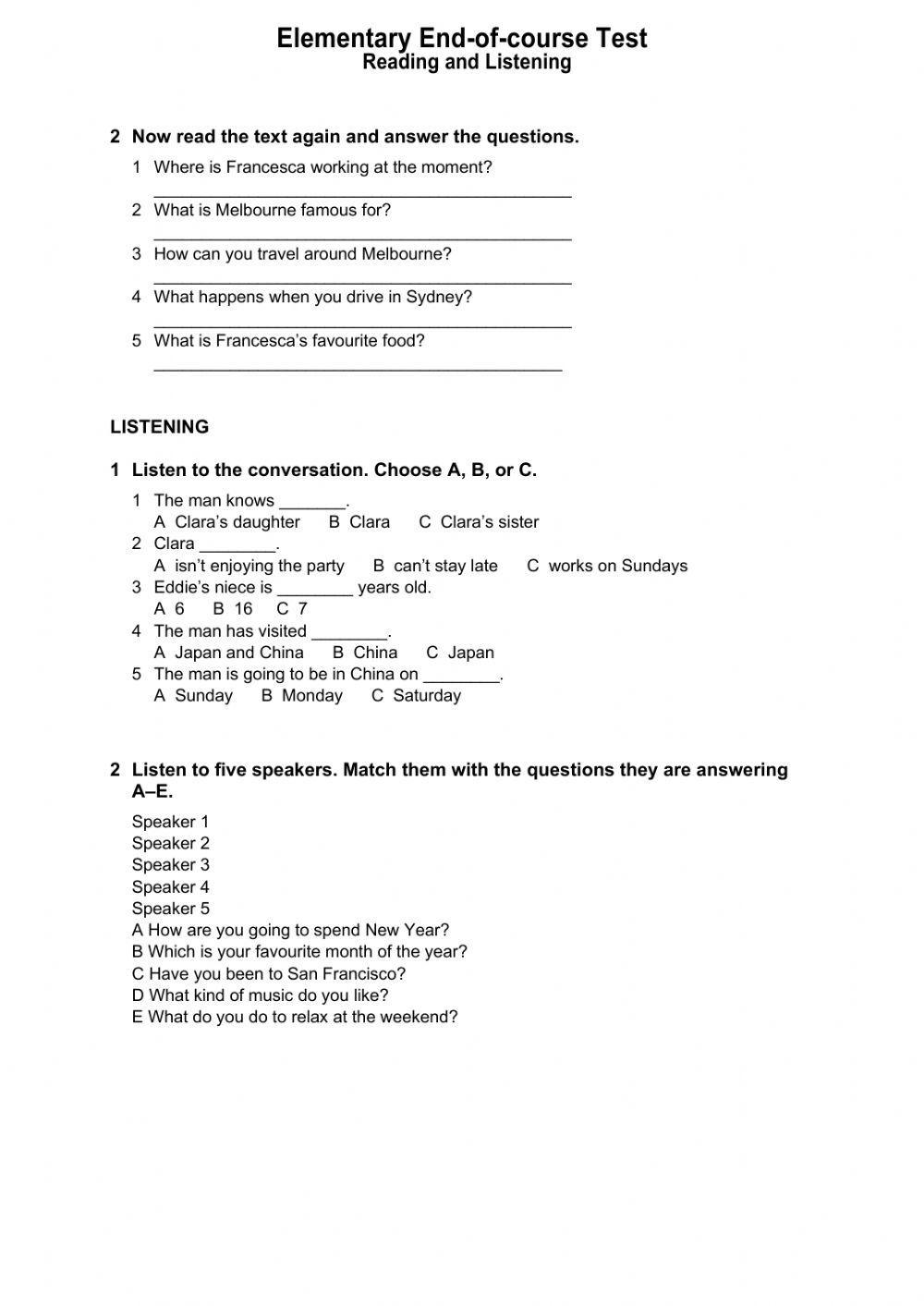 Elementary end of course test