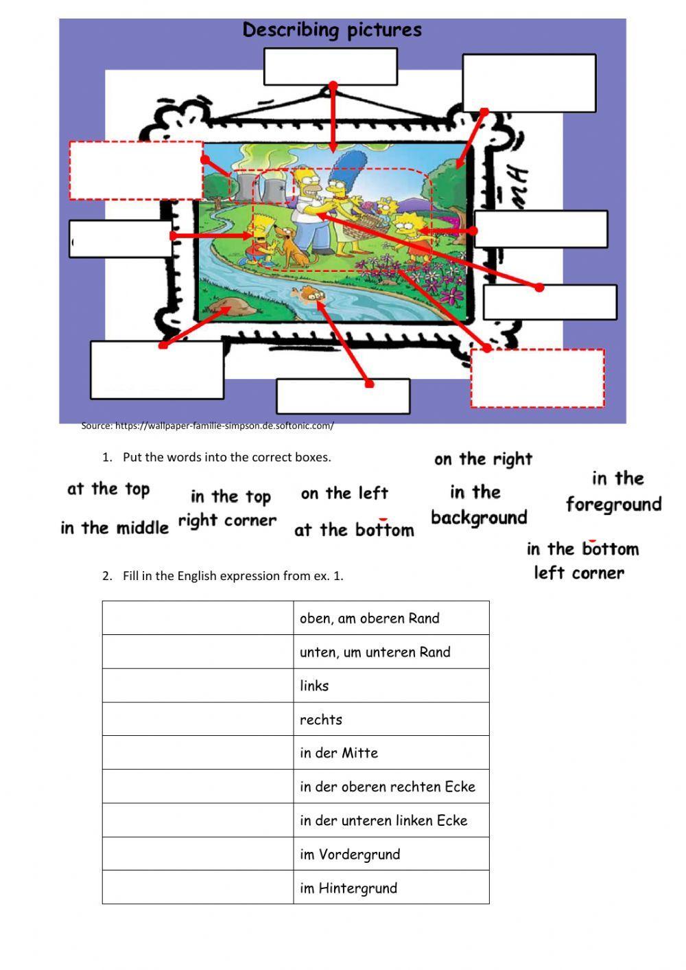 Describing pictures - vocabulary