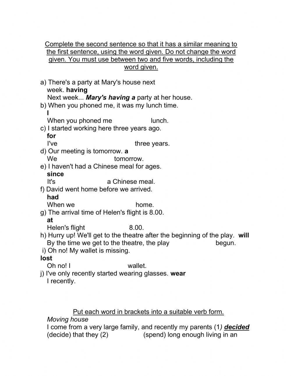 First certificate tenses