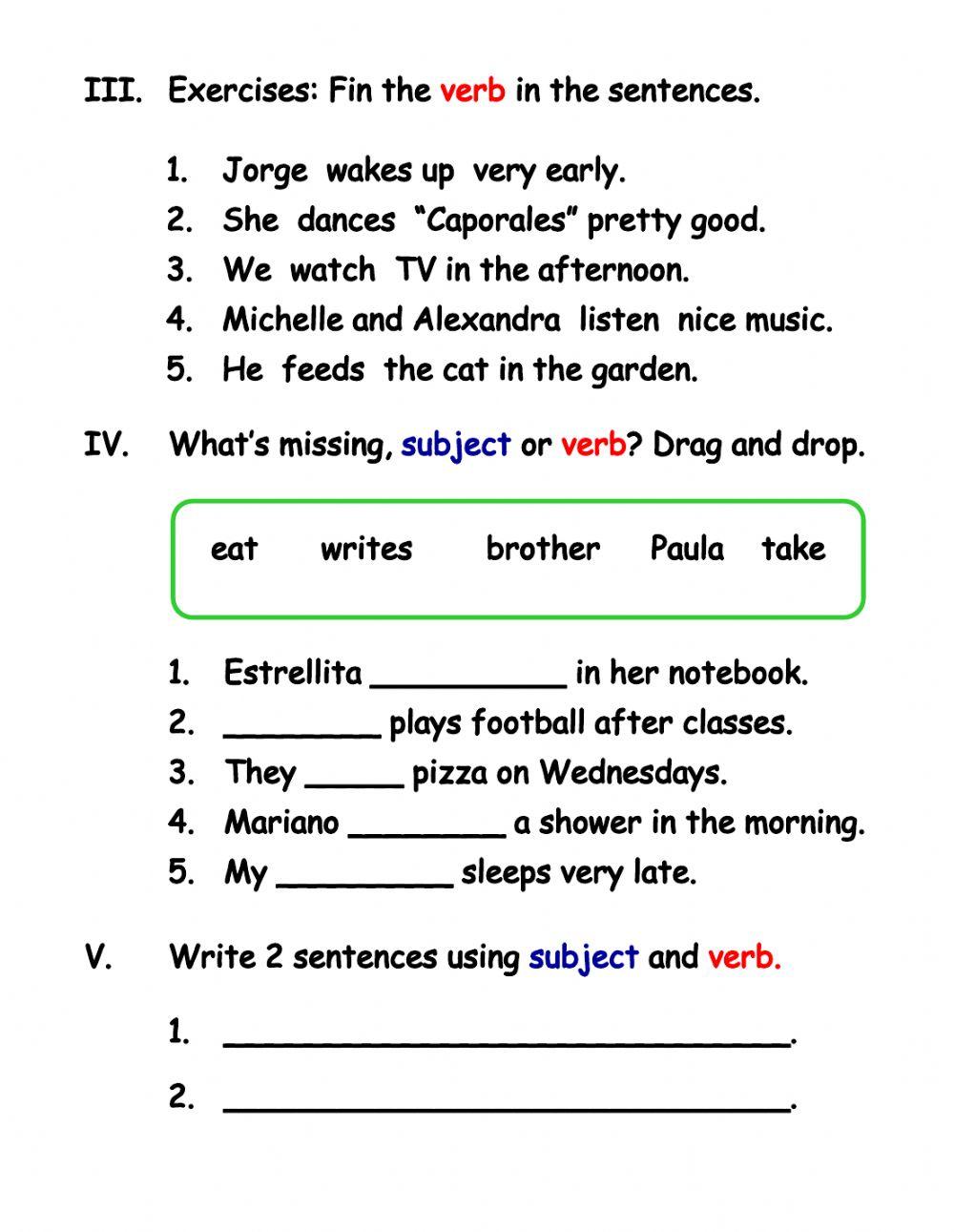 Subject and verb