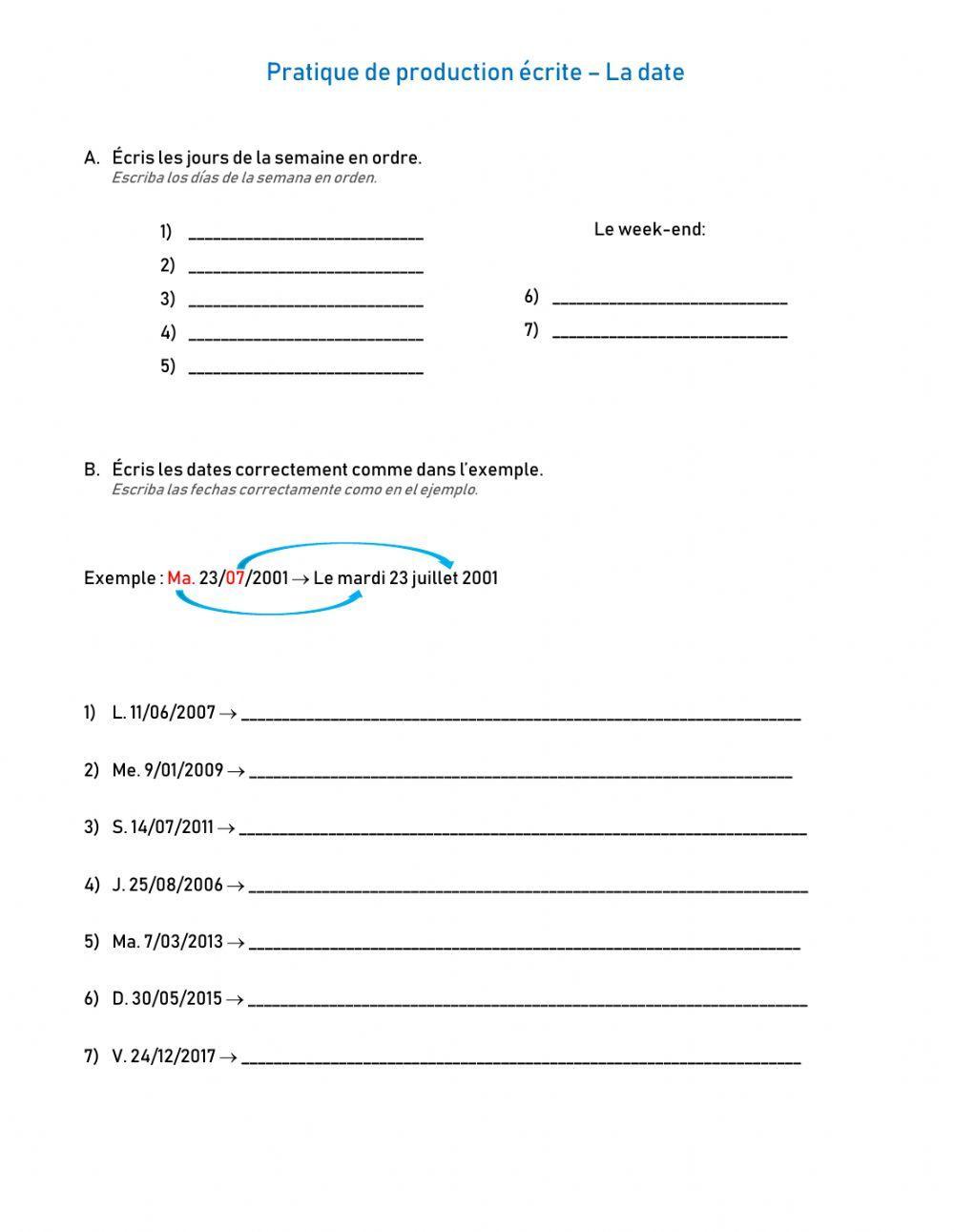 La date (production écrite)