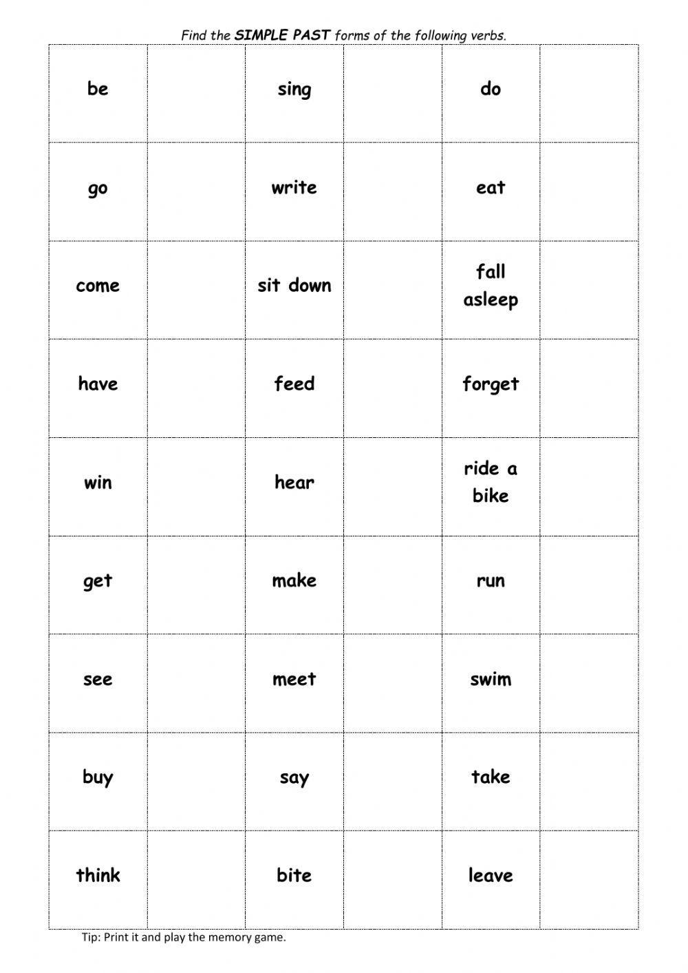 Simple past verb forms