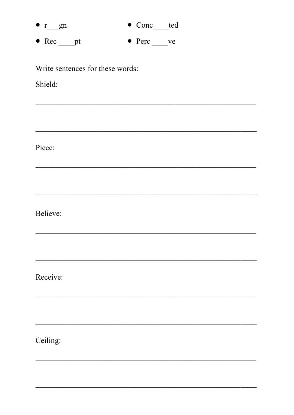 EI and IE Vocabulary