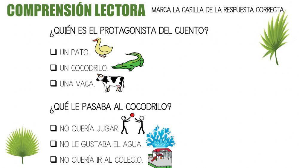 Cuento y comprensión el cocodrilo al que no le gustaba el agua
