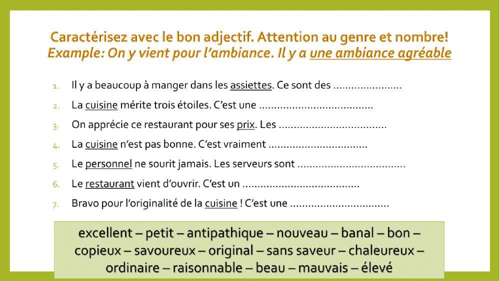 Caractériser un restaurant