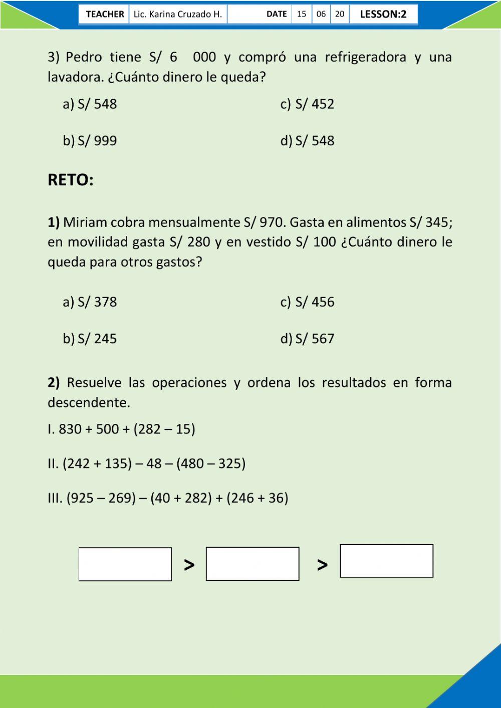 Homework - Operaciones Combinadas