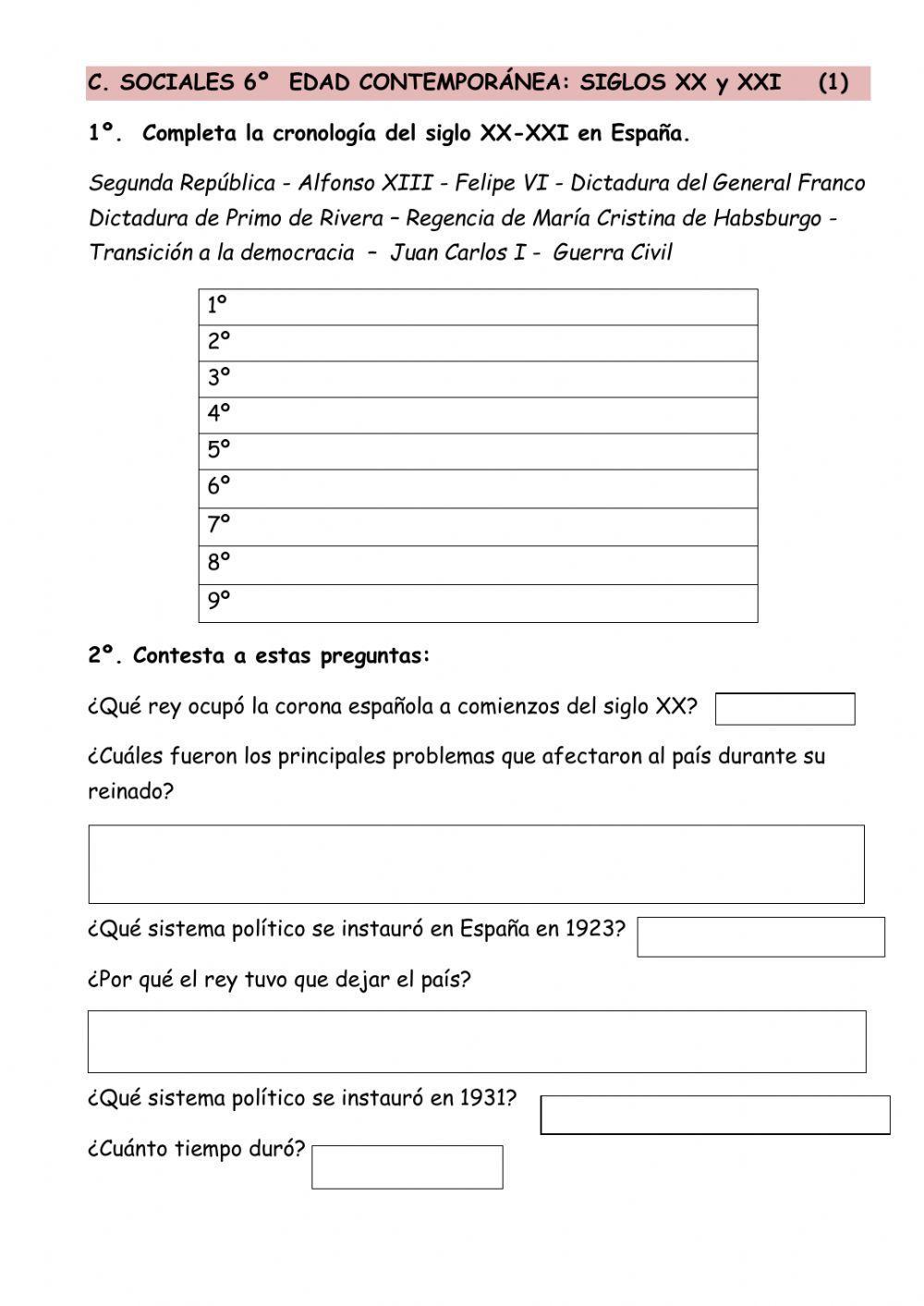 EDAD CONTEMPORÁNEA EN ESPAÑA. SIGLO XX-XIX (1)