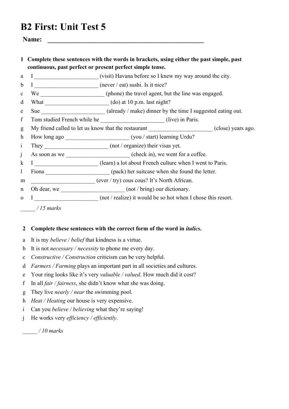 B2 First - Unit Test 5