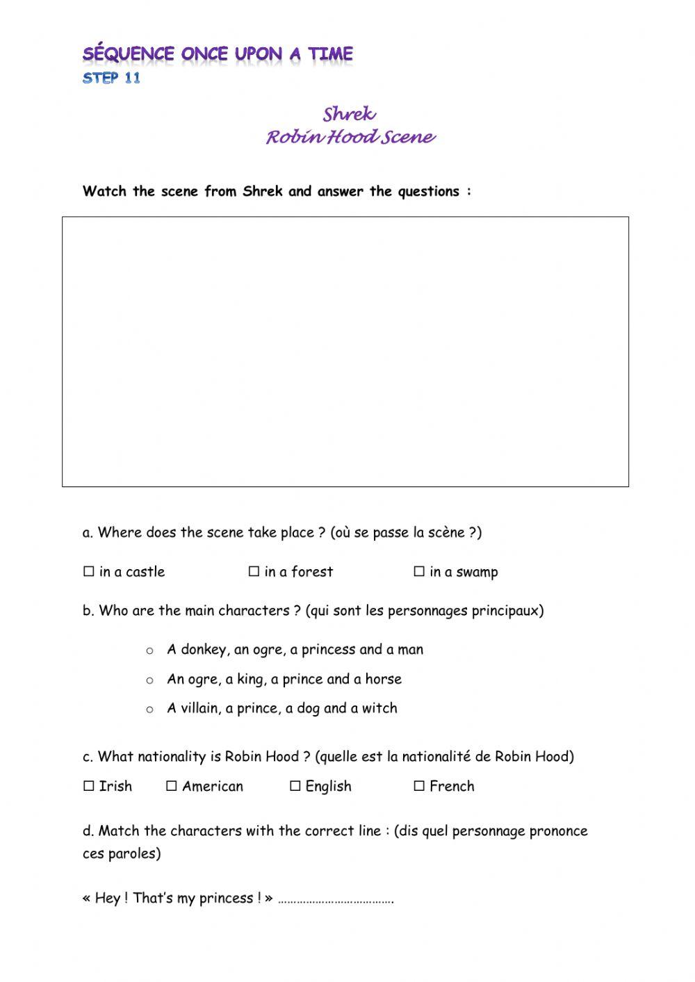Shrek robin hood scene worksheet live worksheets