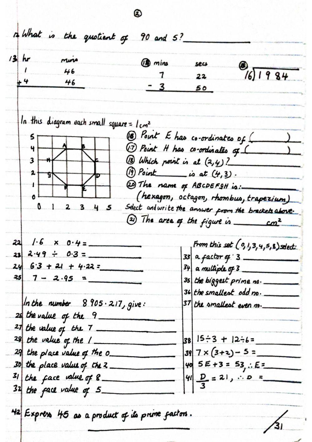 Math Test 1A