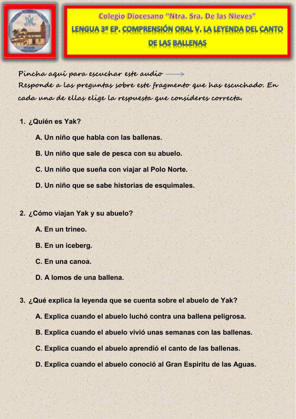 Comprensión oral V. La leyenda del canto de las ballenas