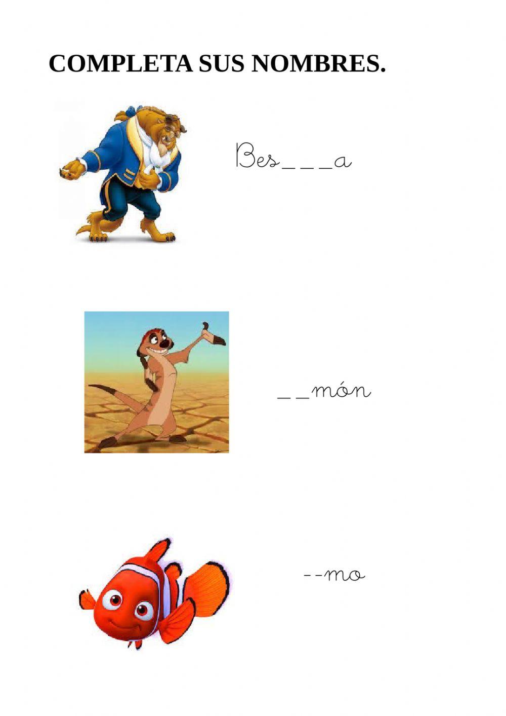 Completa los nombres