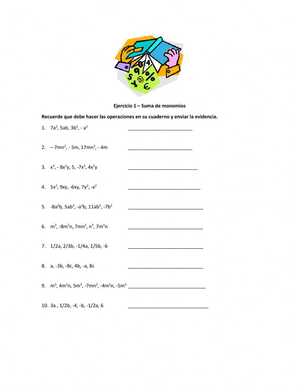 Ejercicio de Monomios