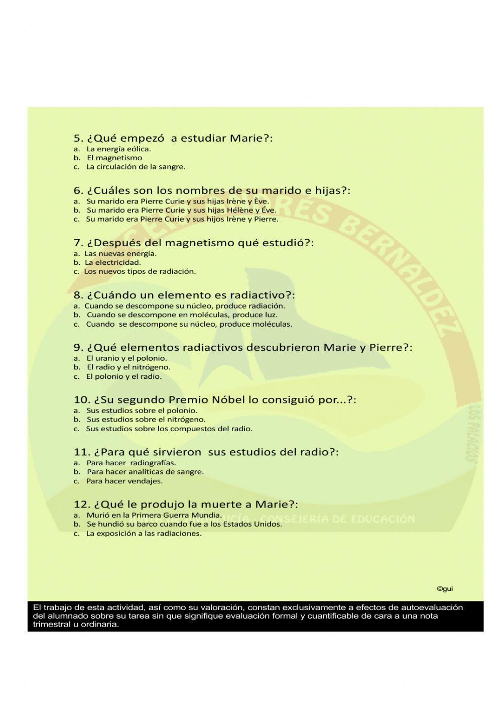 Comprensión oral. marie curie