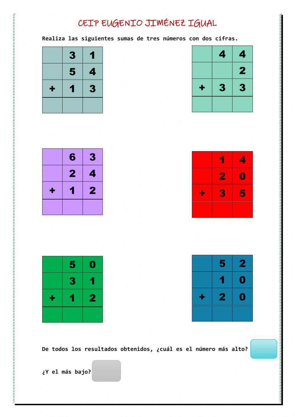 Suma de tres números de dos cifras