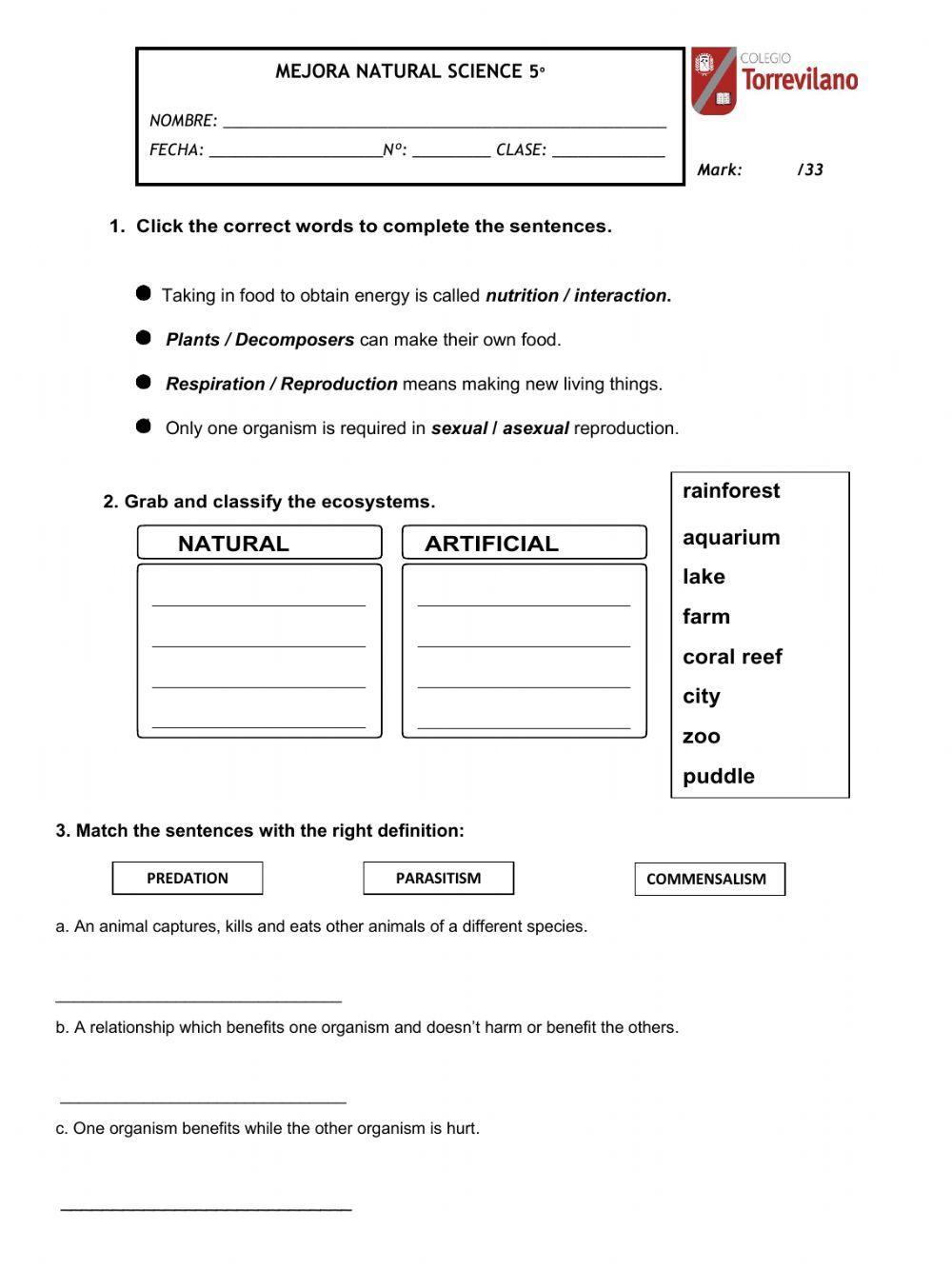 Mejora natural science 5º