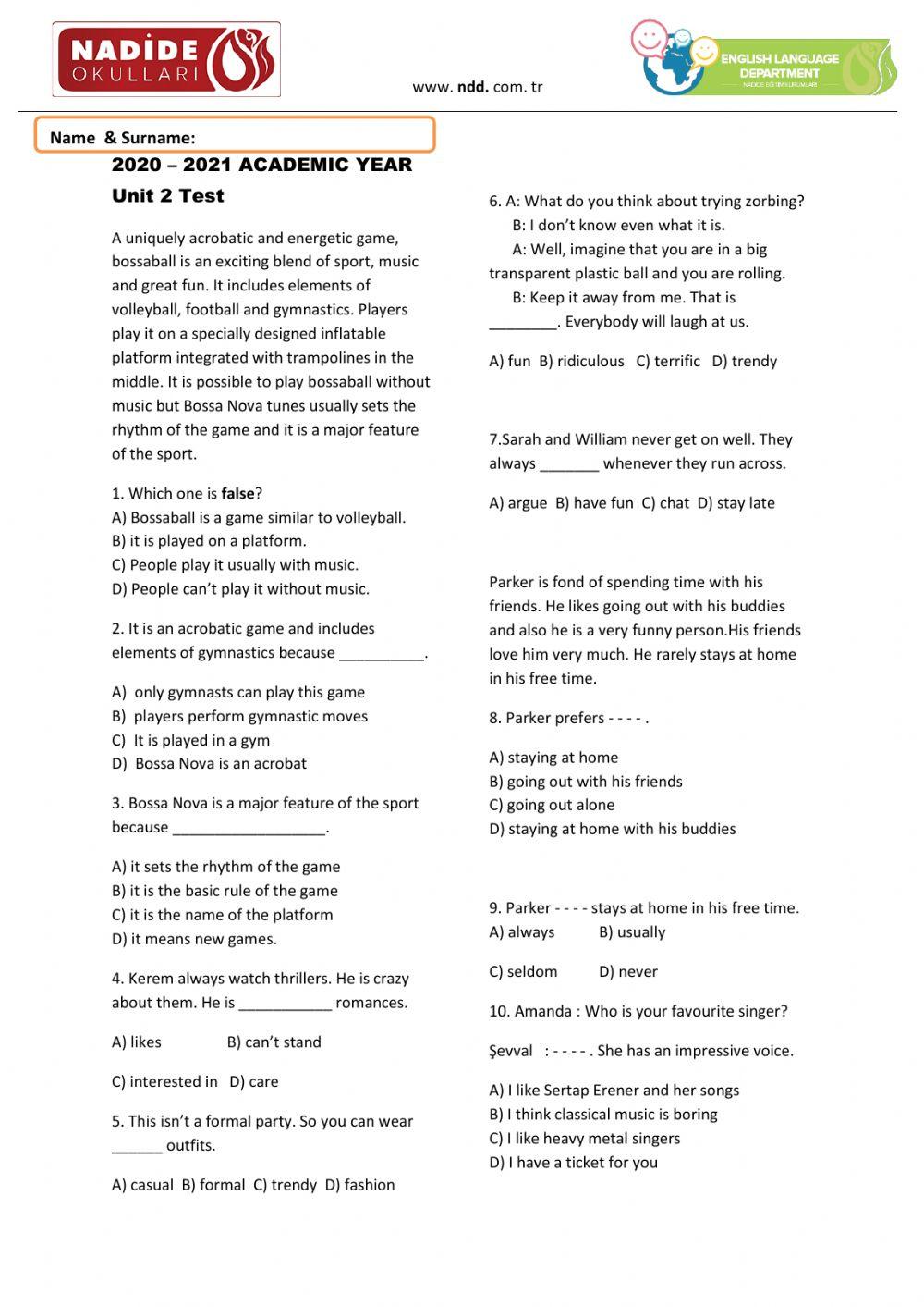 Summer 8th grades teen life unit 2