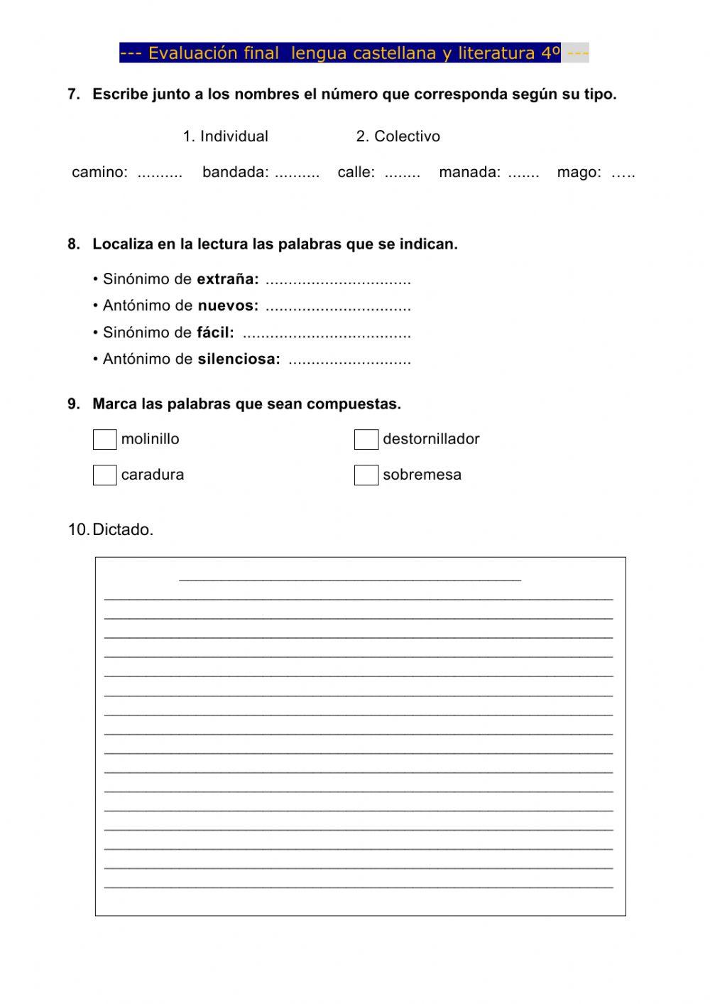 Evaluación final lengua 1ª parte