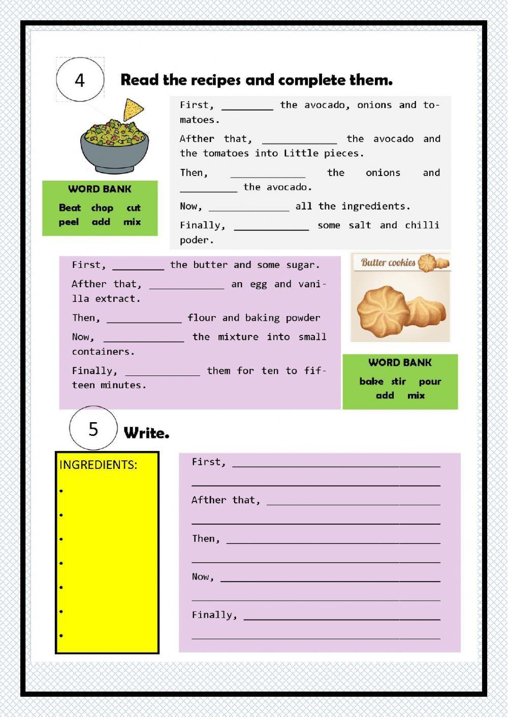 Recipes | Free Interactive Worksheets | 273621