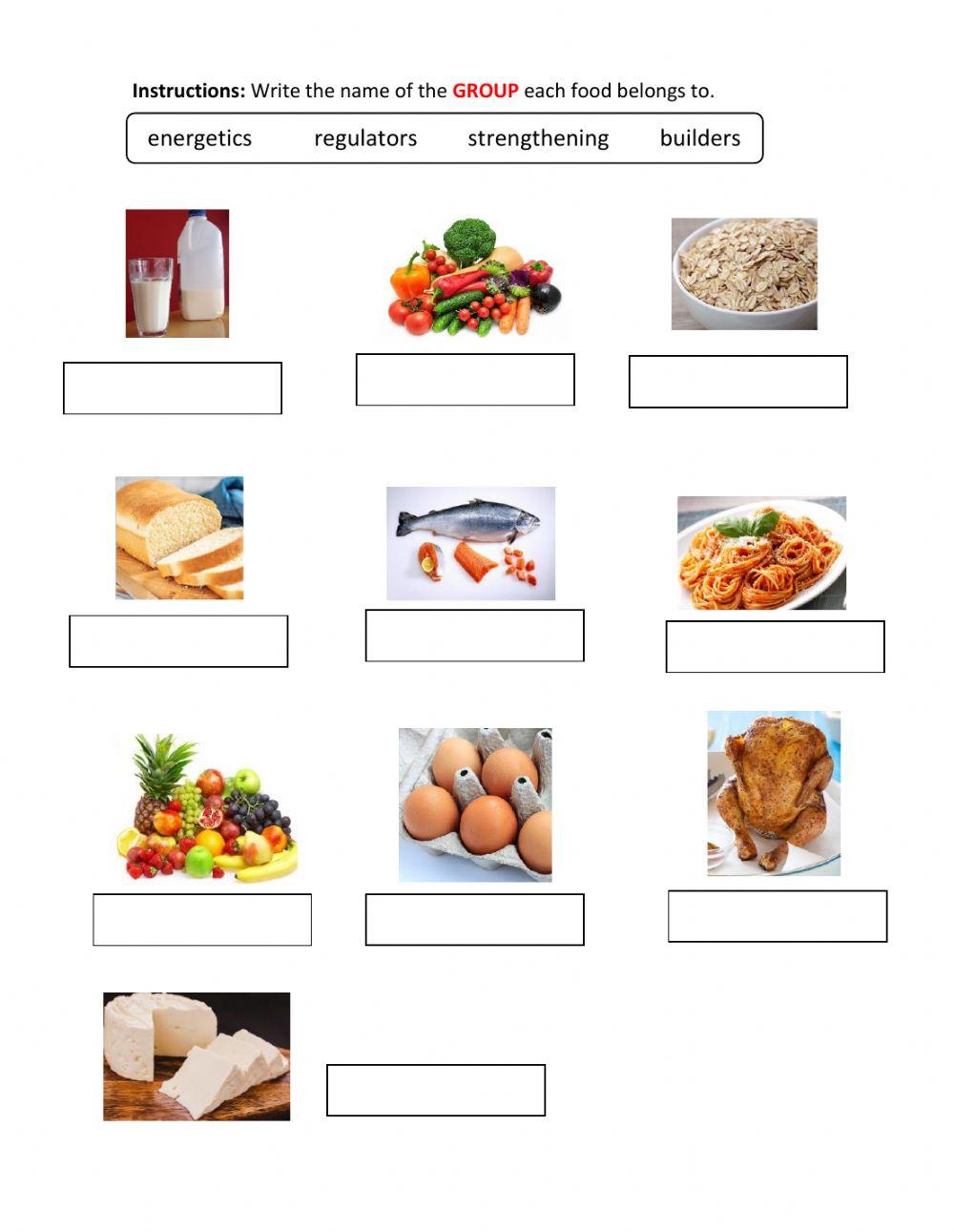 Food Groups Worksheet