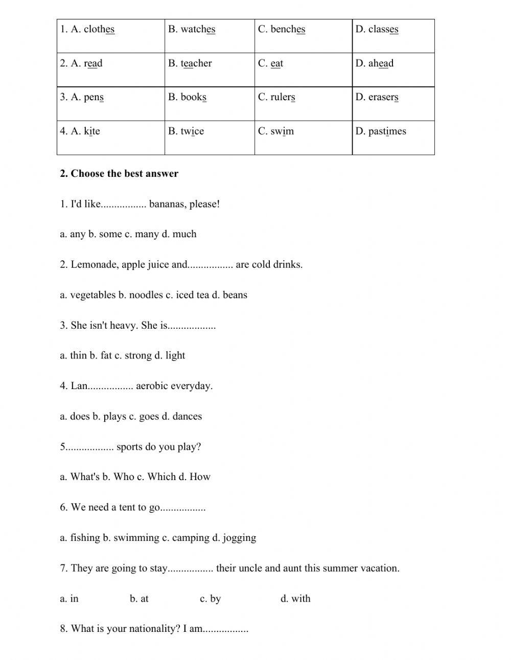 English Final Test Grade 6-Test 1