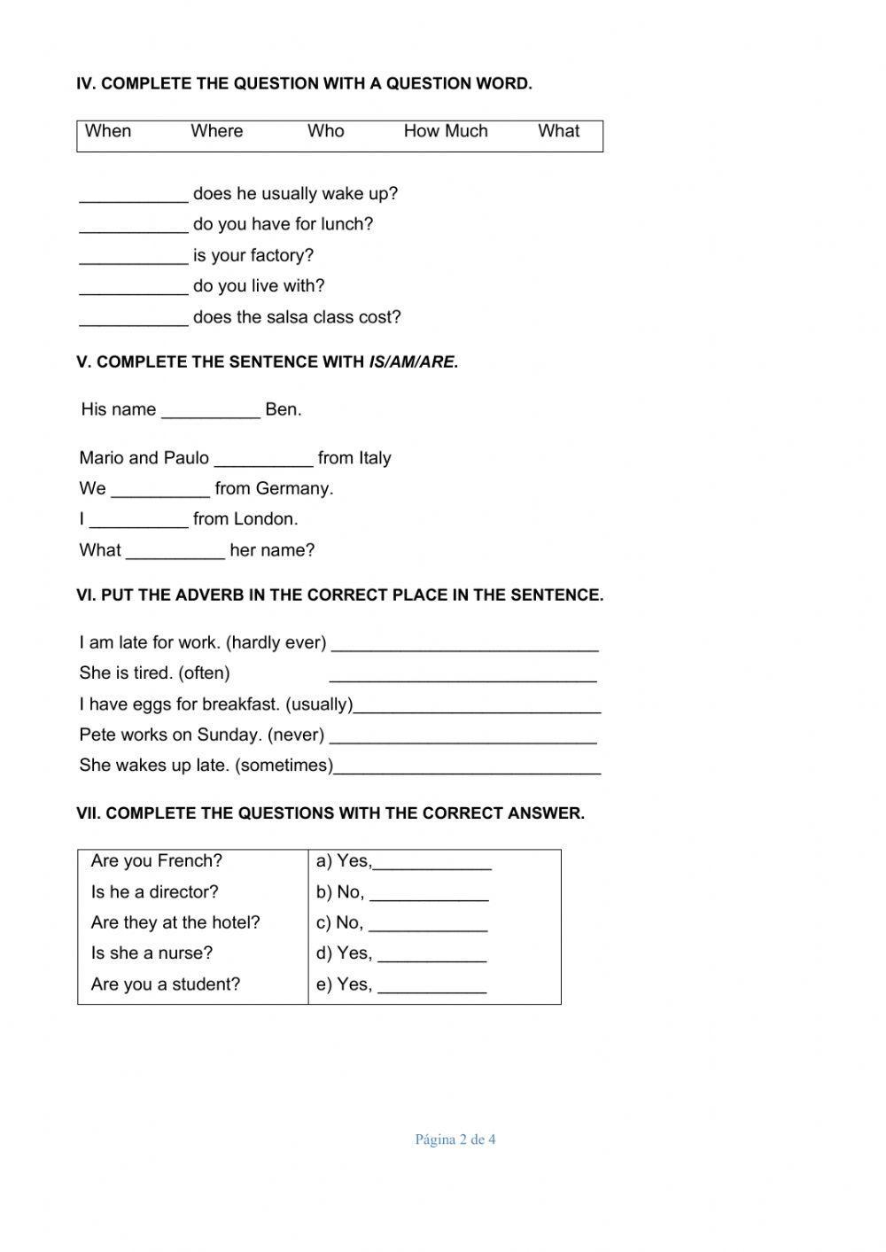 Examen de Inglés A1