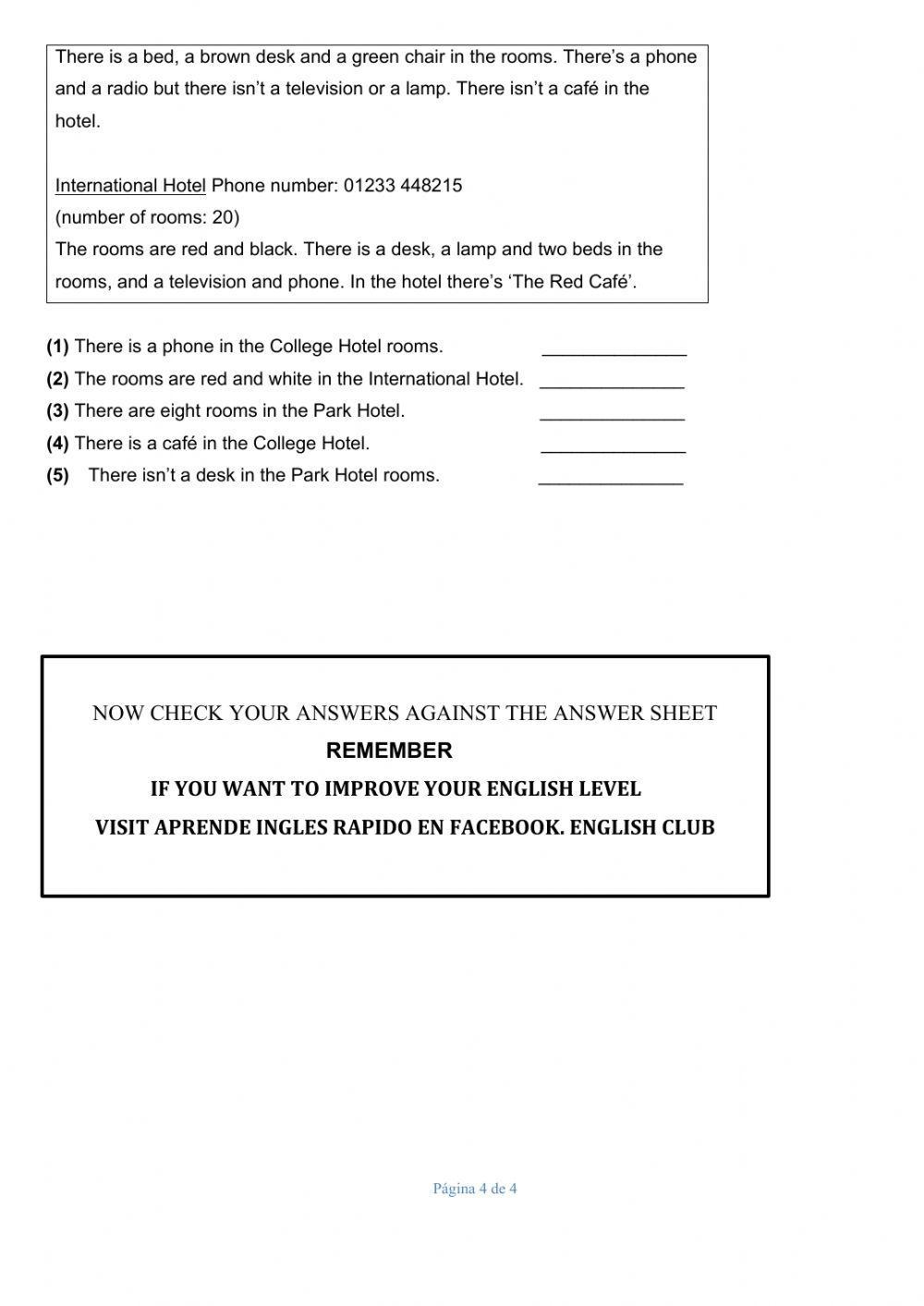 Examen de Inglés A1