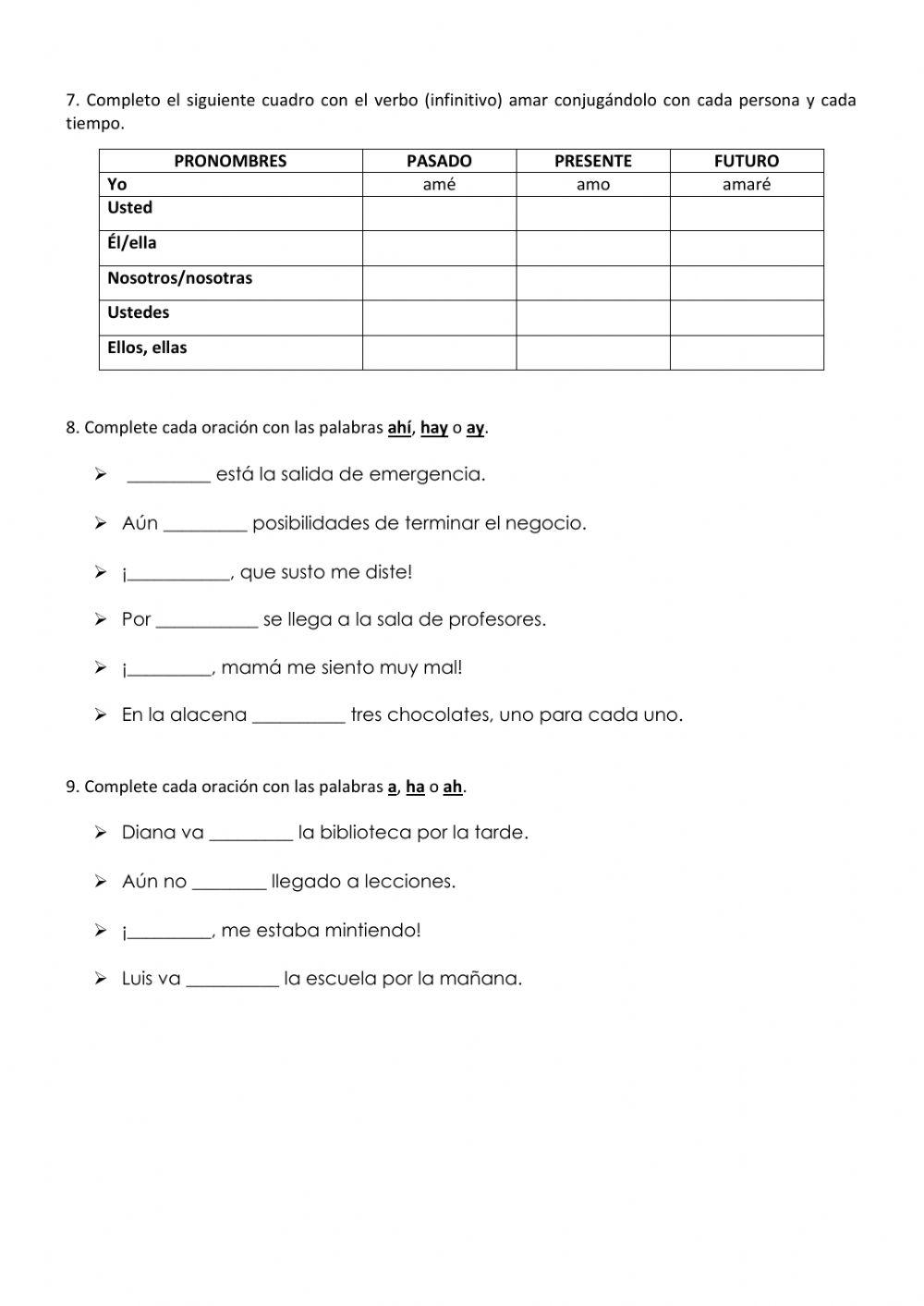 Conjugación verbal, homónimos con h