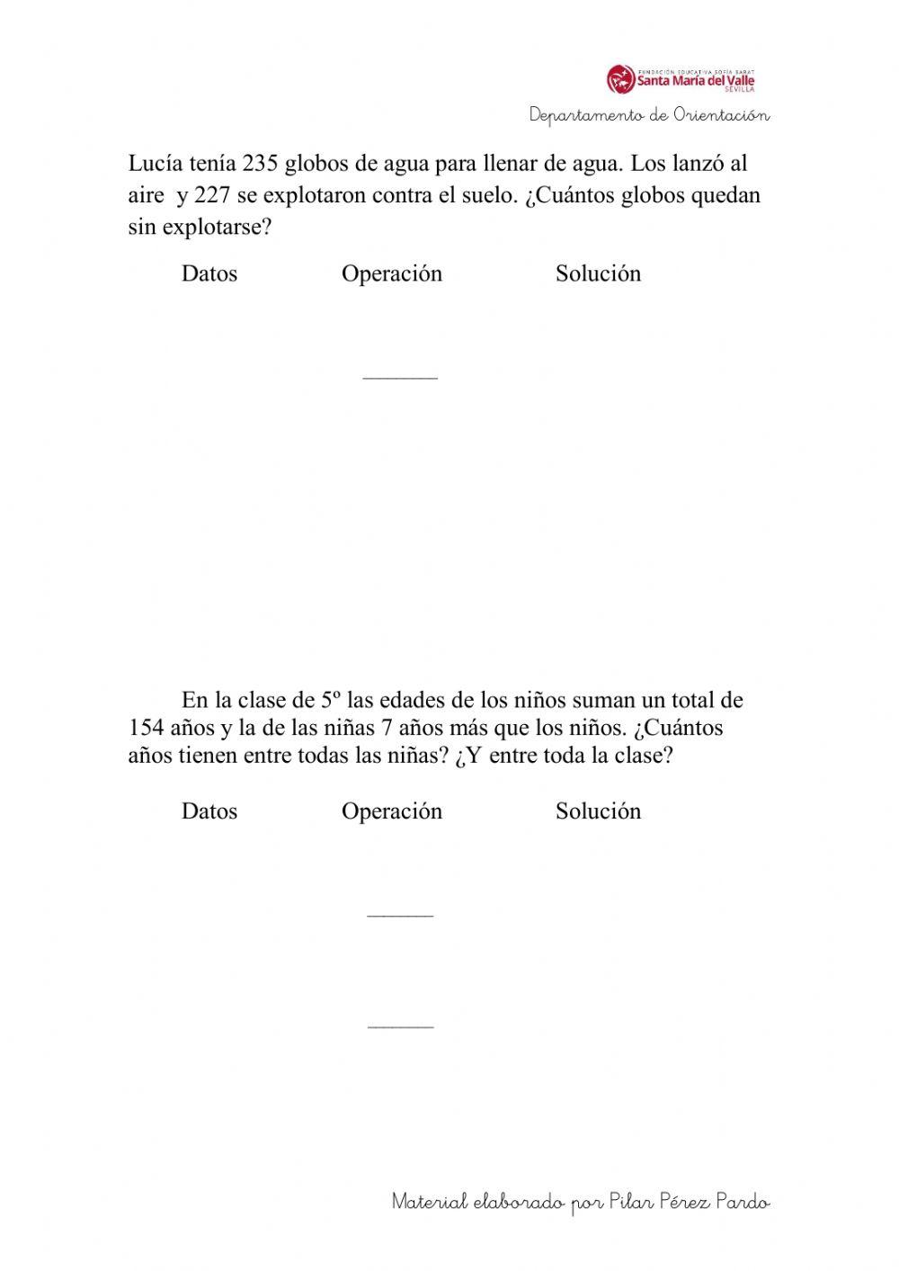 Problemas sumas y restas con llevadas