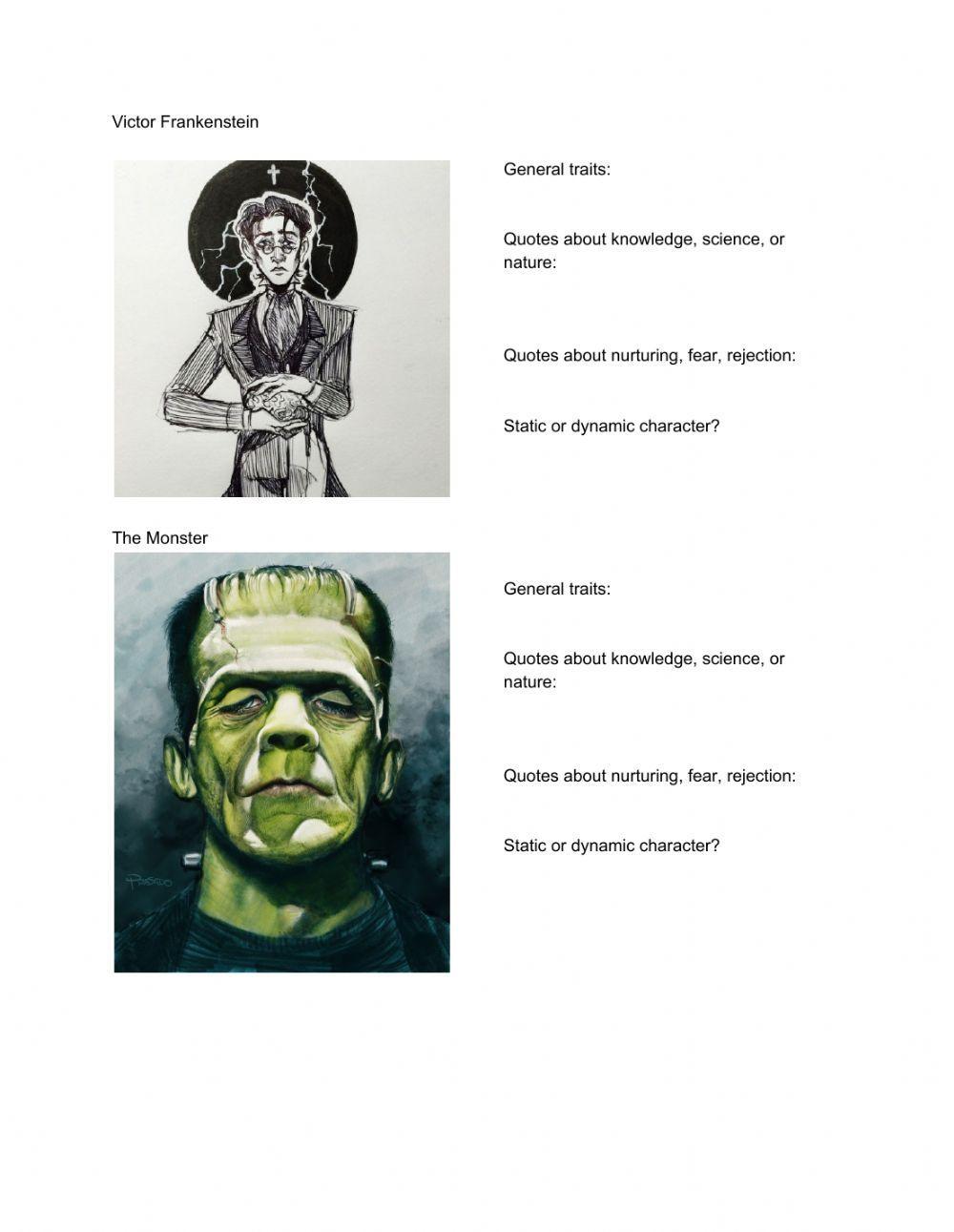 Frankenstein Character Charts