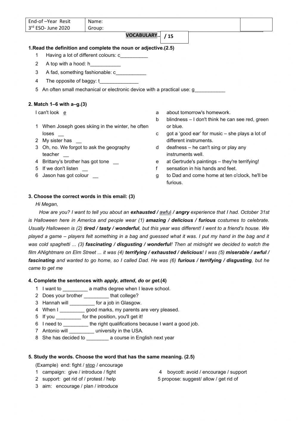 EXTRAORDINARIA Junio  3º ESO