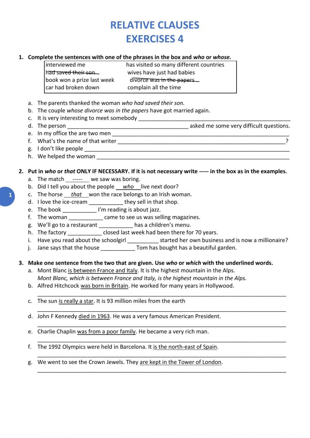 RELATIVE CLAUSES EXERCISES 4