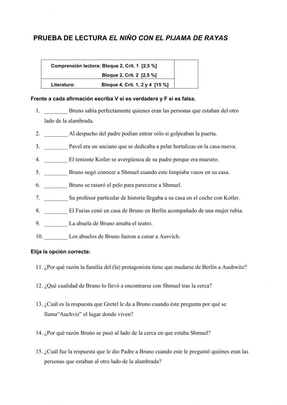 LECTURA EL NIÑO DEL PIJAMA DE RAYAS