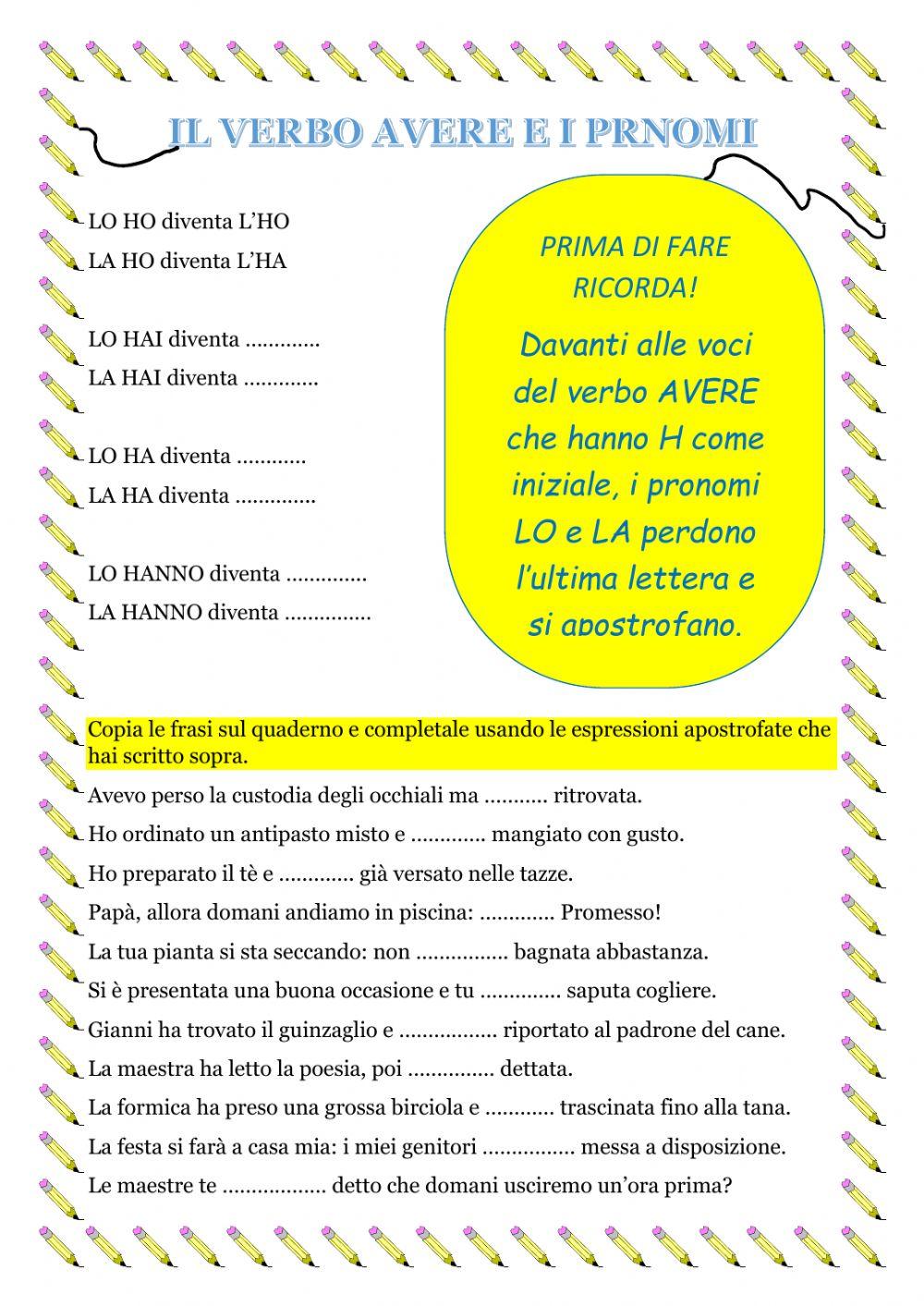 Il verbo avere e i pronomi