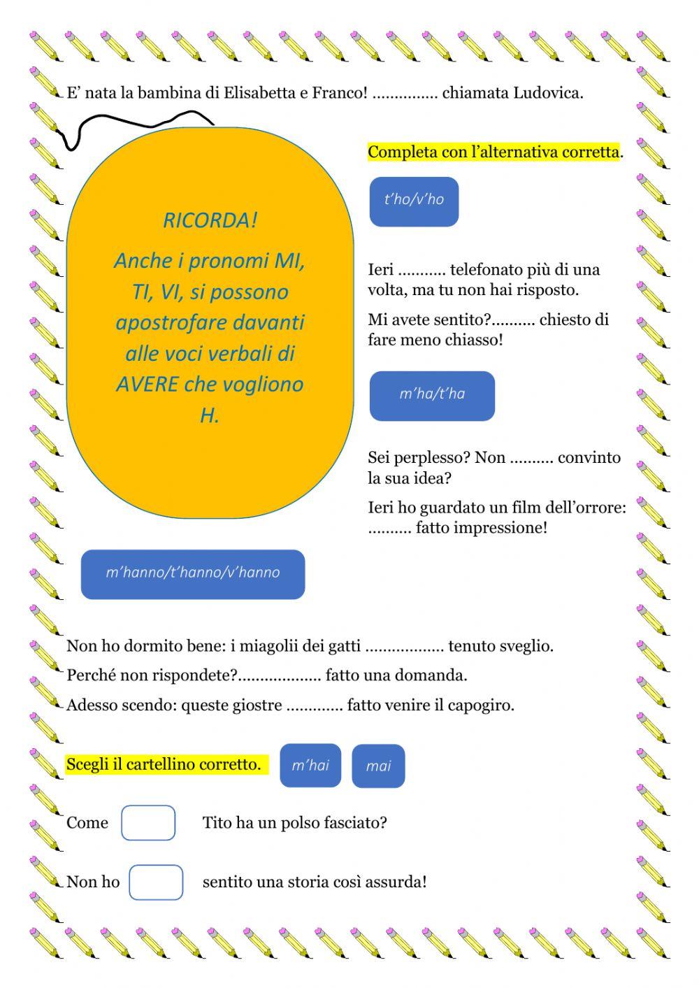 Il verbo avere e i pronomi