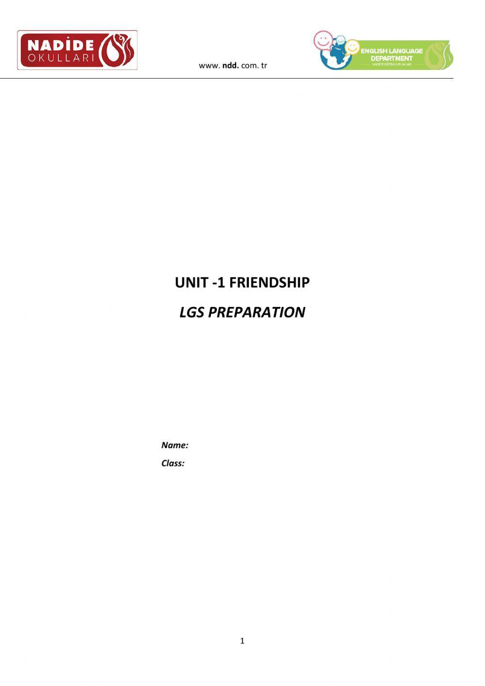 Summer 8th grades unit 1 friendship