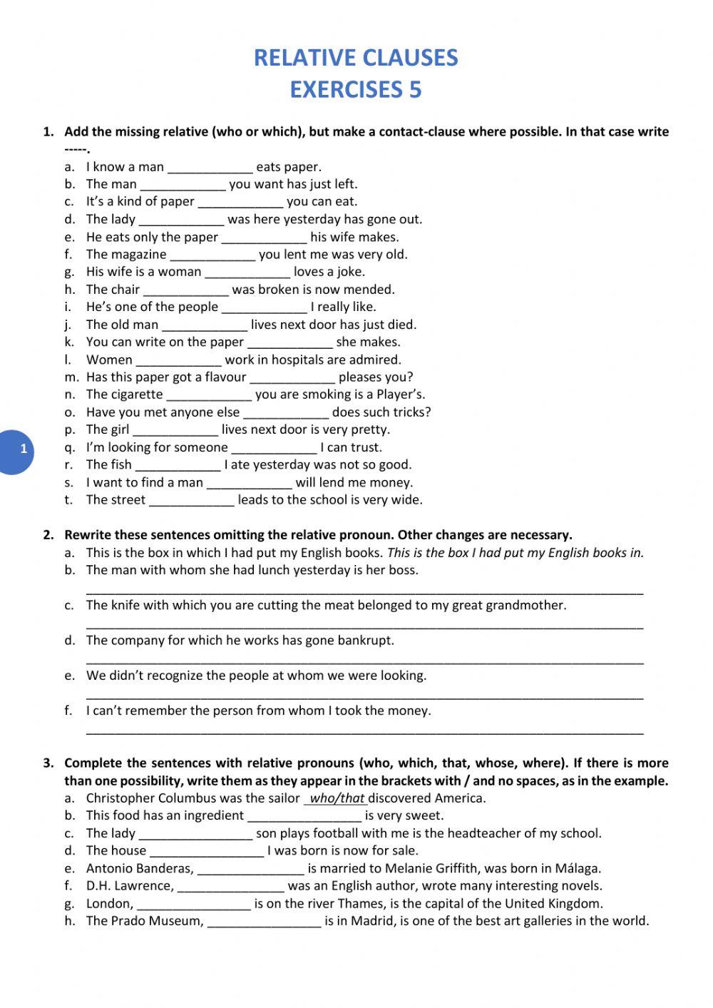RELATIVE CLAUSES EXERCISES 5